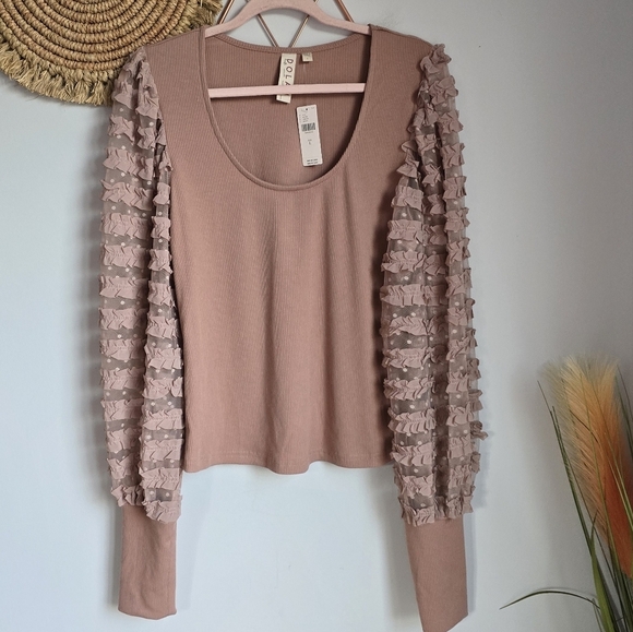 Anthropologie, New, Dolan Mauve Ruffle Blouson Sleeve Shirt Top, Size Large - Picture 12 of 12